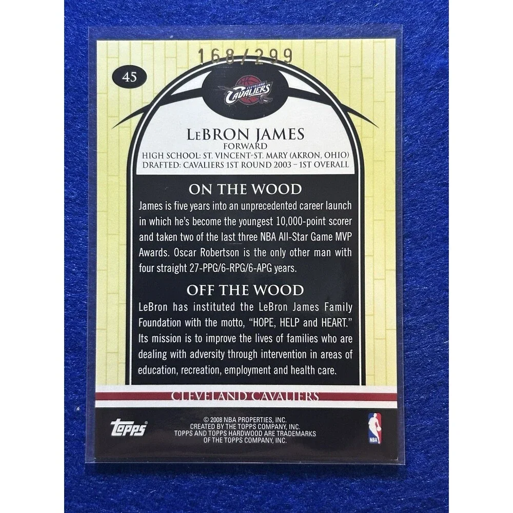 2008 TOPPS LEBRON JAMES HARDWOOD INSERT #168/299 CAVALIERS